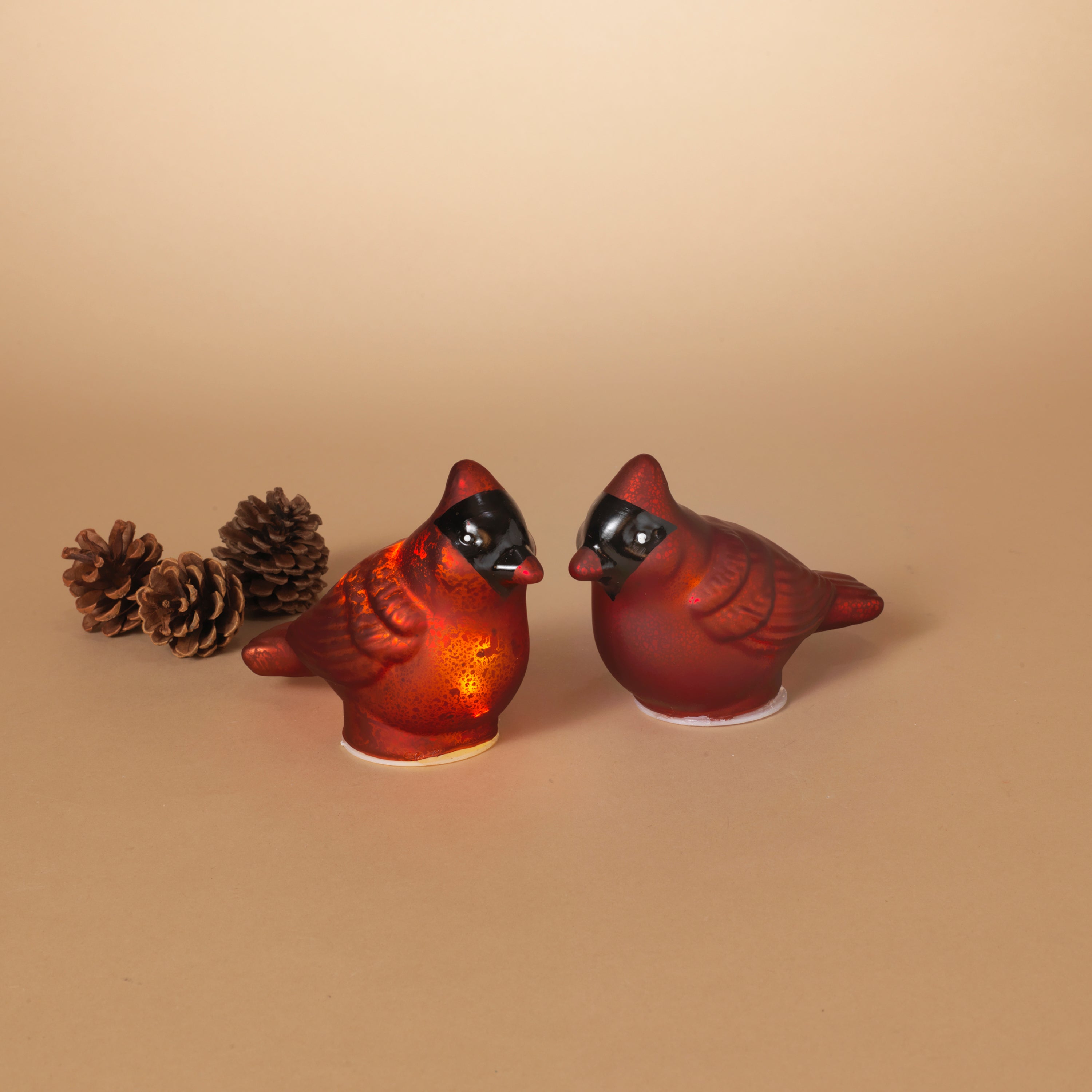 Polished 7.1 in L Battery Operated Lighted Mercury Glass Cardinals
